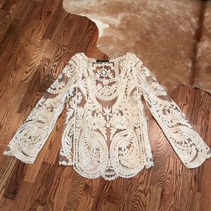 Cream Embroidered Boho Blouse - Sz 8